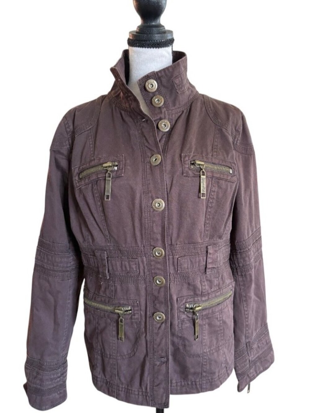 Vtg BKE Outerwear Brown Utility Jacket With Quilted Lining Y2K Grunge Size Med